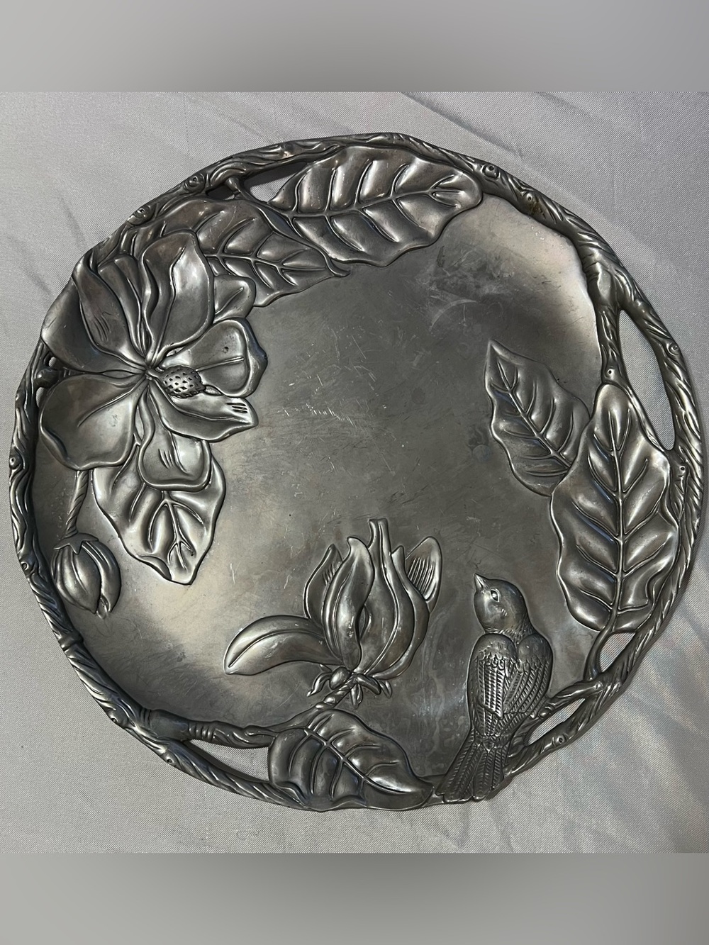 Vintage Arthur Court Magnolia Bird Aluminum Serving Platter 12.5”